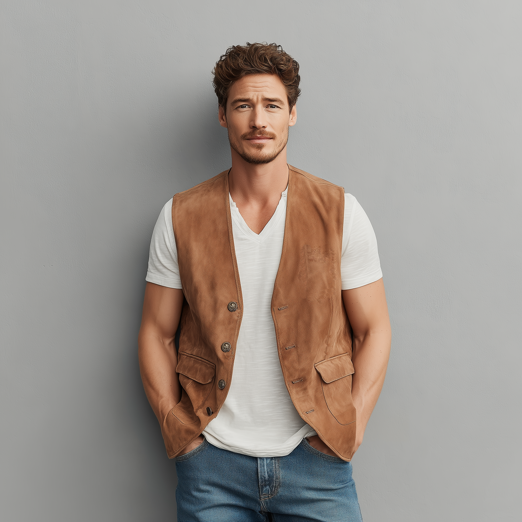 Men's Spring And Summer Casual Thin Suede Metal Button Vest MTA1891G8K
