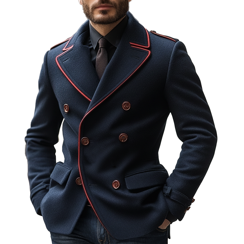 Men's Winter Fashion Color-Blocked Double-Breasted Faux Wool Jacket MTA1725K9P