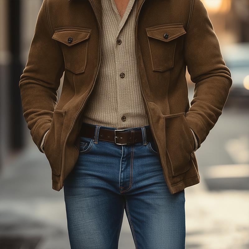 Men's Winter Retro Solid Color Faux Suede Zip-up Coat MTA3054J1P