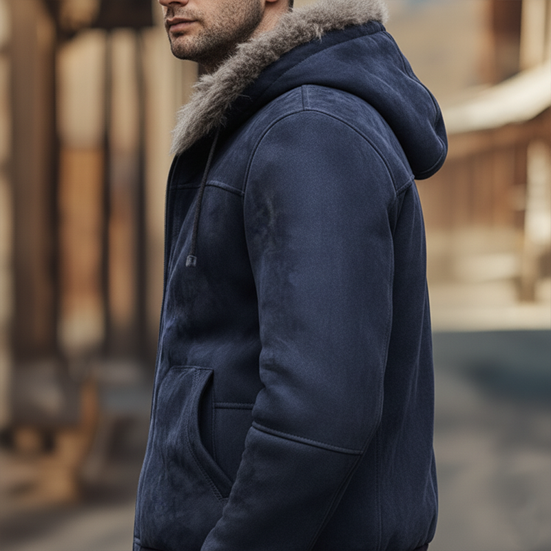 Men's Winter Retro Faux Suede Lined Hooded Zip-Up Jacket MTA2402K2P