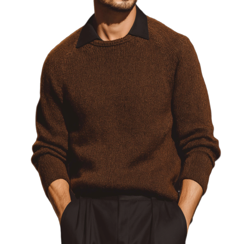 Men's Retro Casual Fake Lapel Crew Neck Knitted Sweater MTA1708I9TO