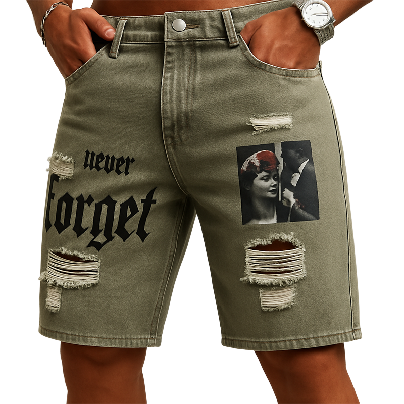 Men's Summer Fashion Printed Ripped Denim Shorts MTA0542F5U
