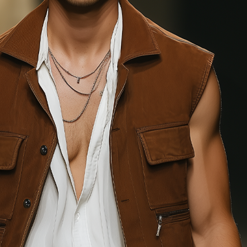 Men's Classic Suede Button Multi-Pocket Vest MTA1621F3U