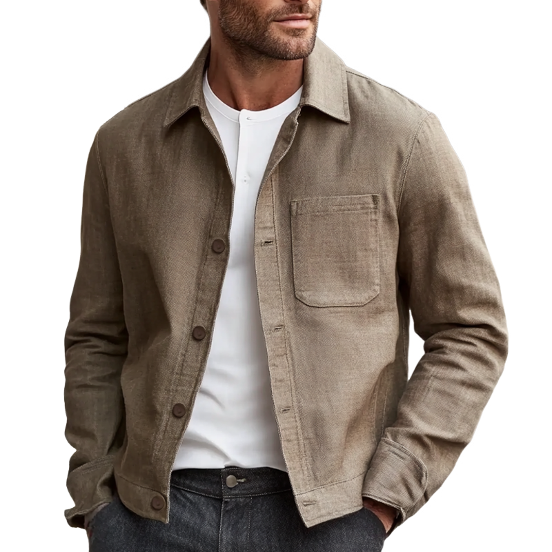 Men's Cotton And Linen Blend Lapel Multi-pocket Jacket MTA2275I8X
