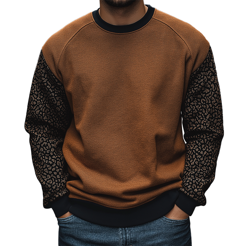 Men's Winter Retro Print Cotton Blend Crew Neck Sweatshirt MTA3075J3P