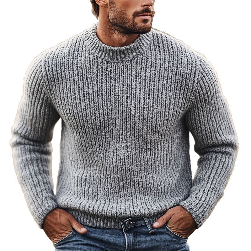 Men's Winter Retro Cotton Yarn Knit Crew Neck Sweater MTA0469K0P