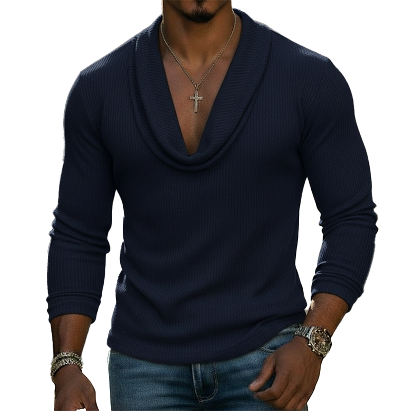 Men's Spring Retro Cowl Neck Cotton-Like Long-Sleeve T-Shirt MTZ2286A2P