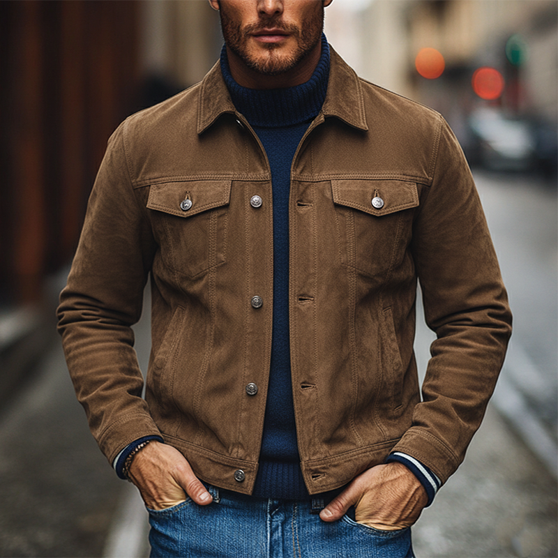 Men's Vintage Faux Suede Lapel Single-Breasted Jacket MTA1178J7X