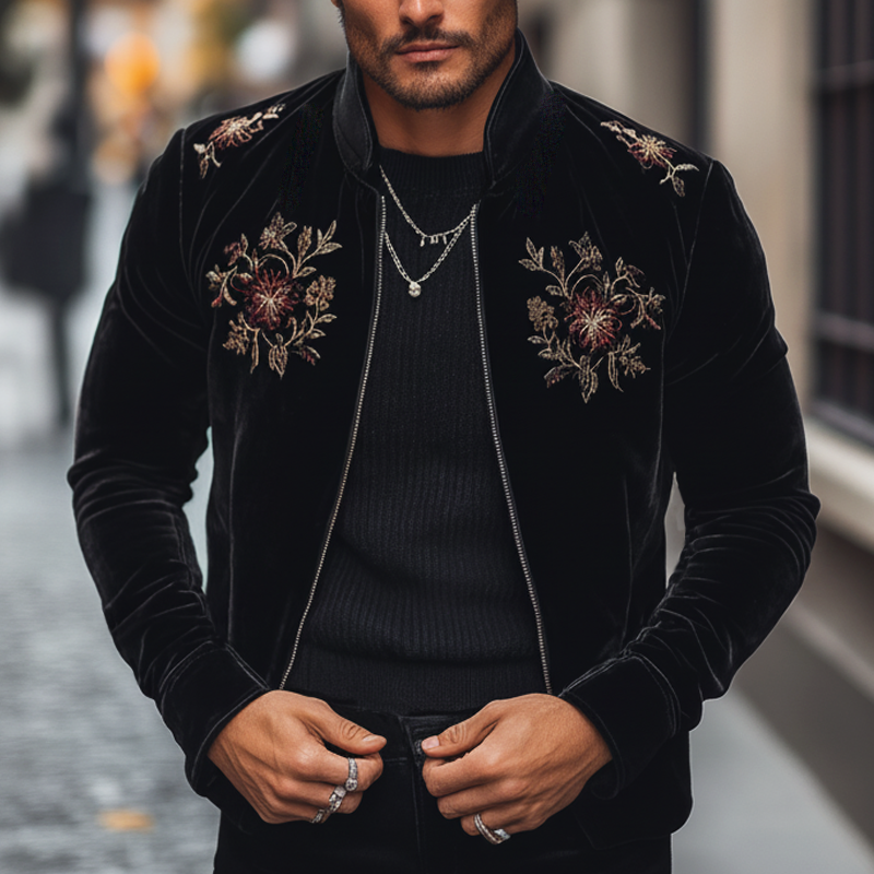 Men's Classic Velvet Embroidered Zip-up Jacket MTA0580L0U