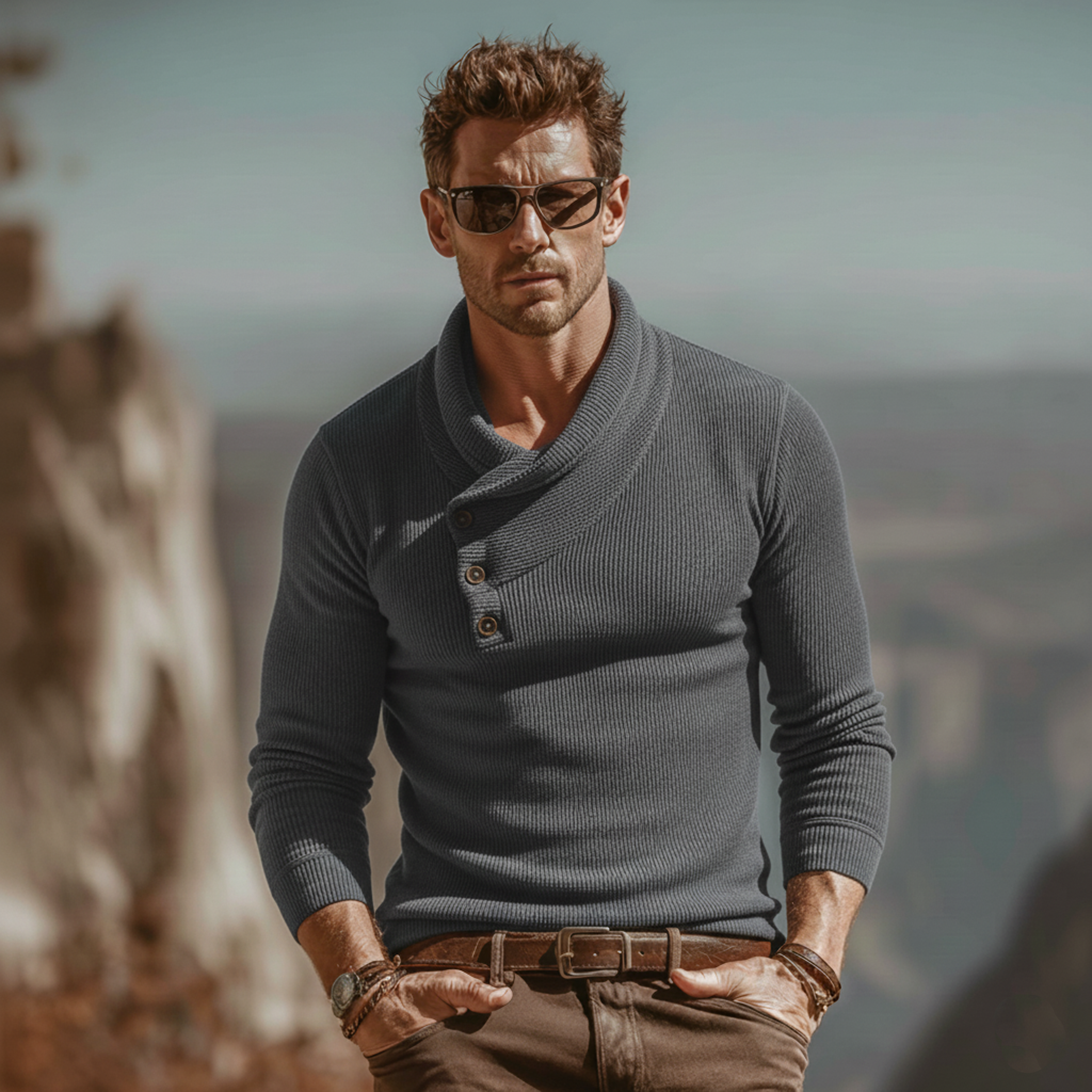 Men's Classic Casual Ribbed Slim-fit Long-sleeved T-shirt MTA1838L6K