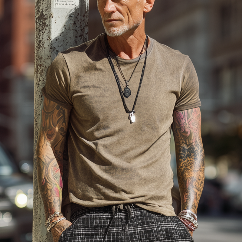 Men's Summer Thin Faux Suede Short Sleeve T-Shirt MTA1470G5P