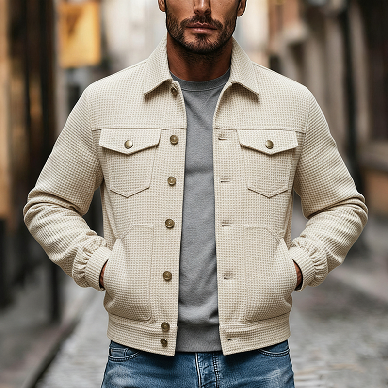 Men's Solid Color Waffle Collar Jacket MTA0184K7X