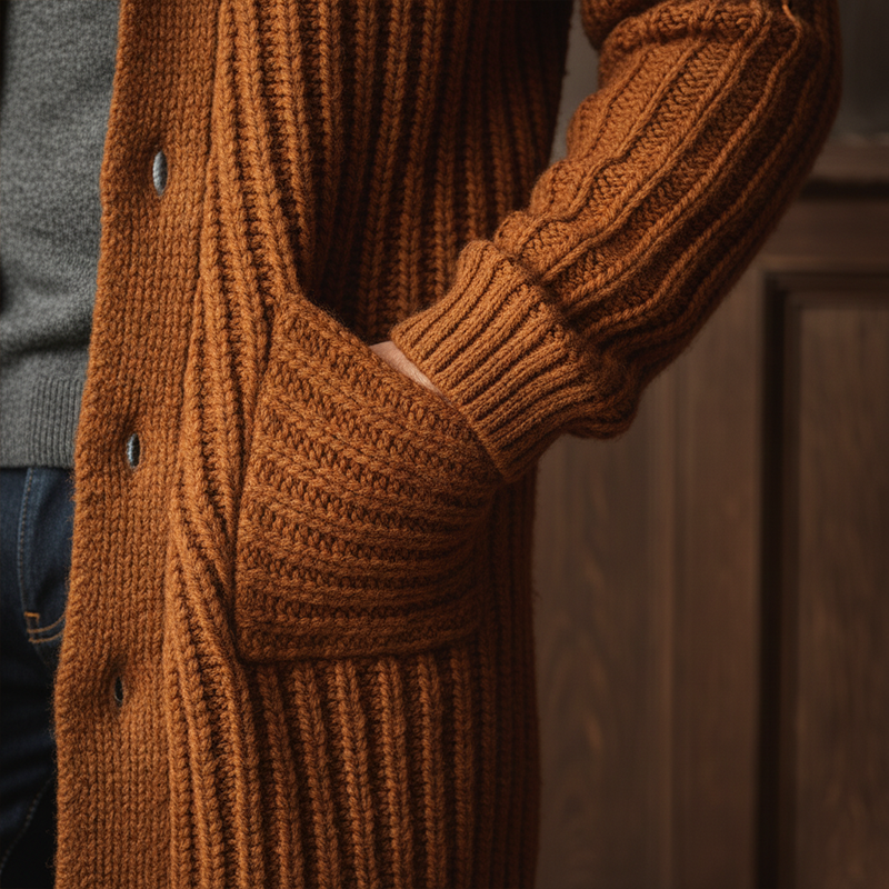 Men's Winter Fashion Shawl Collar Ribbed Cotton Yarn Knitted Mid-length Cardigan MTA1597J2P