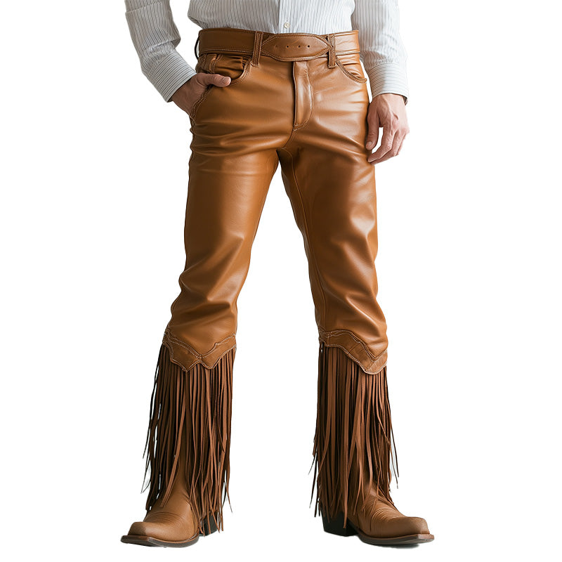Men's Summer Western Cowboy Style Leather Tassel Trousers MTA1494E8P