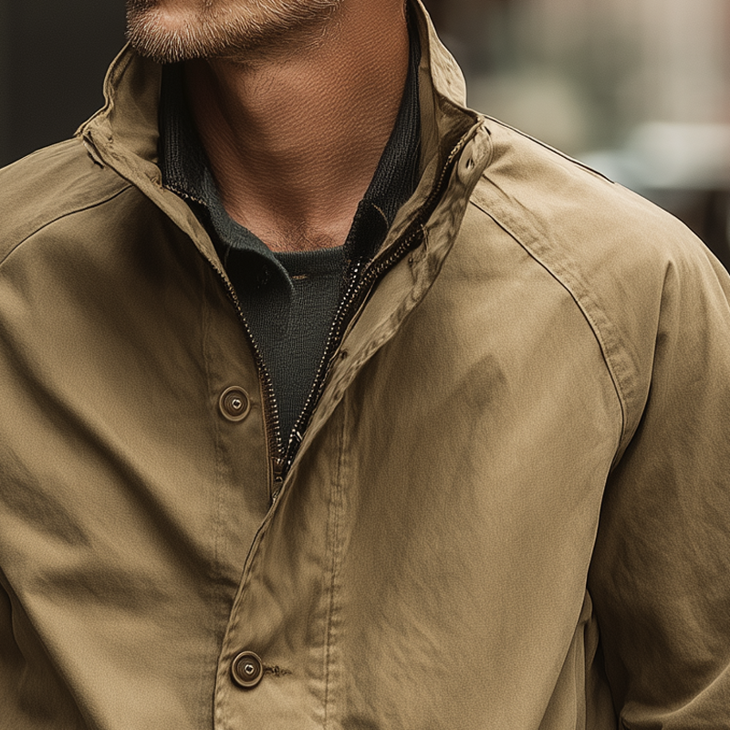 Men's Casual Solid Color Cotton Stand Collar Zipper Jacket MTA0573H4X