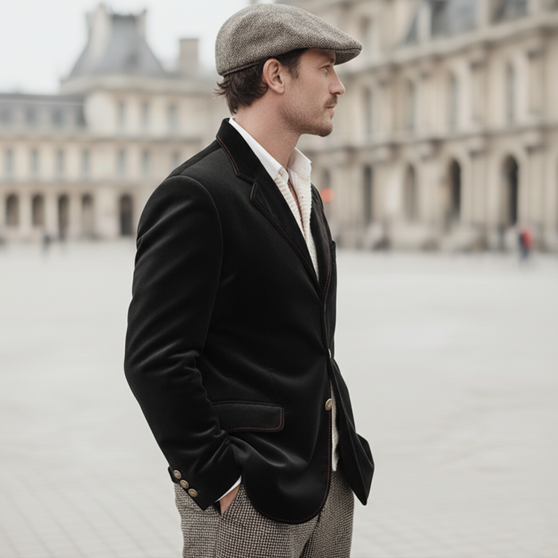 Men's Classic Retro Velvet Three-button Contrasting Stitching Blazer MTZ0411A7U