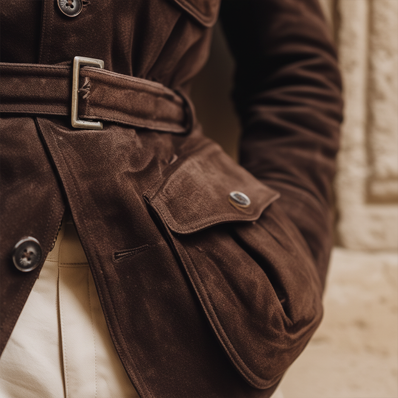 Men's Winter Fashion Multi-Pocket Faux Suede Work Jacket(Includes Belt) MTA1490J5P