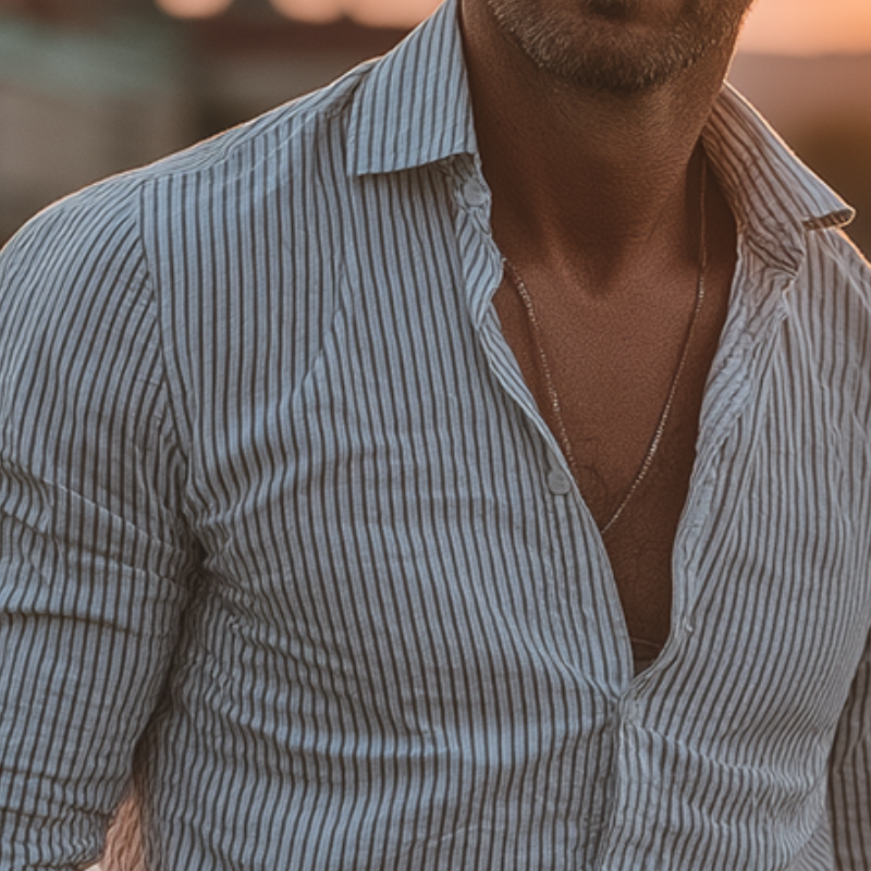 Men's Retro Casual Striped Lapel Long-Sleeve Shirt MTZ0575A9TO