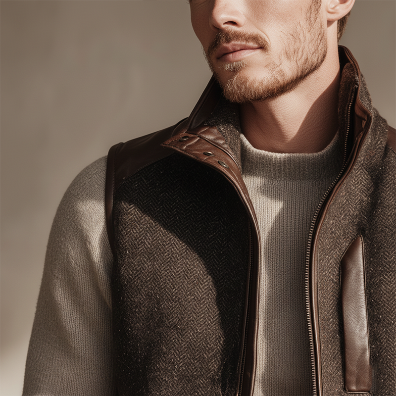 Men's Winter Retro Herringbone Faux Wool Vest MTA1442J1P