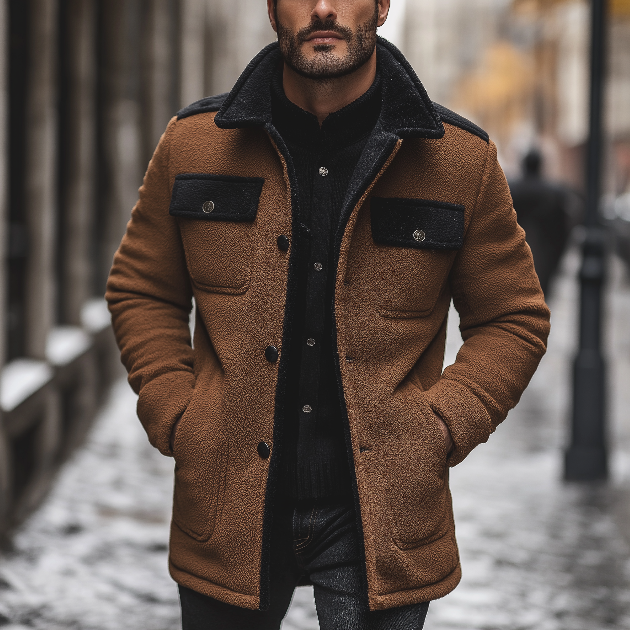 Men's Winter Retro Fleece Warm Button Jacket MTA2761K8P