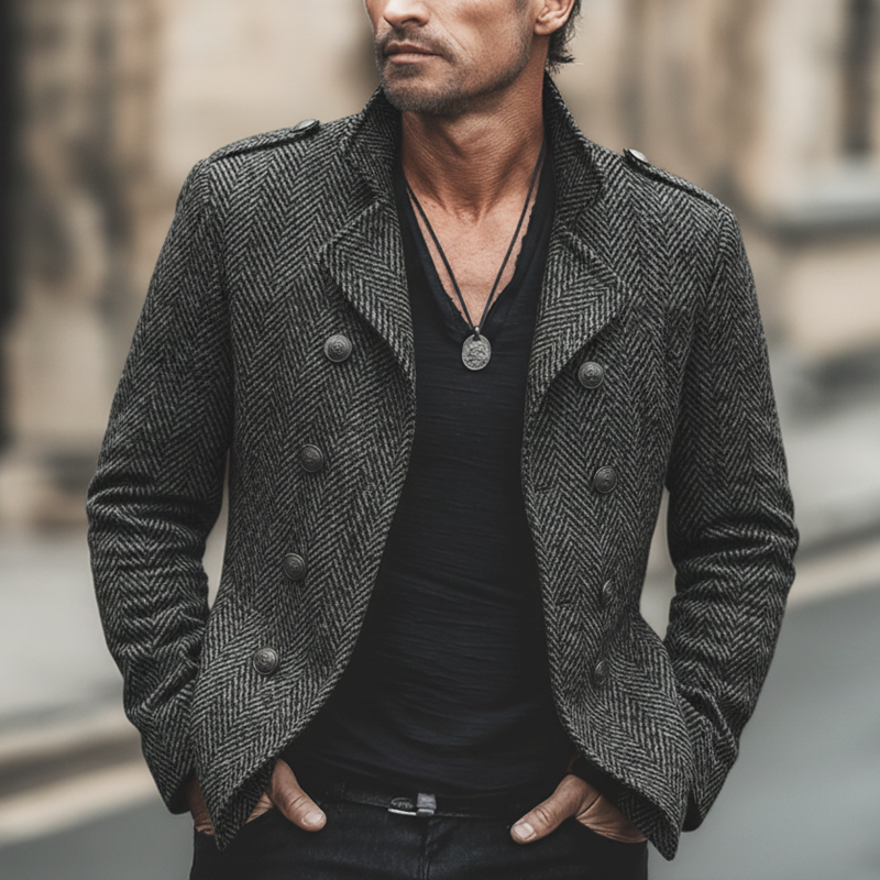 Men's Business Double-breasted Notched Lapel Faux Wool Jacket MTA0112L6U