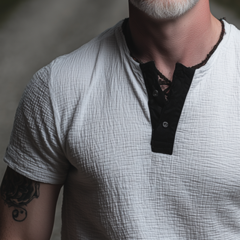 Men's Retro Casual Colorblock Henley Short Sleeve T-Shirt MTA1427G2TO