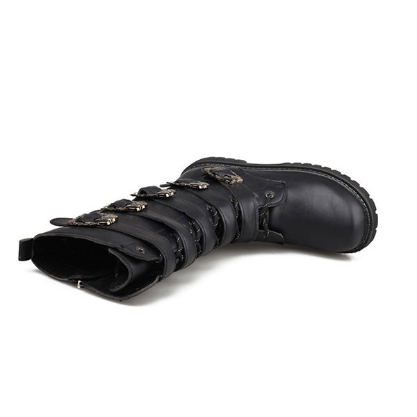 MEN'S LACE UP METAL SKULL BUCKLE DESIGN LACE UP BOOTS MTA1716G2I