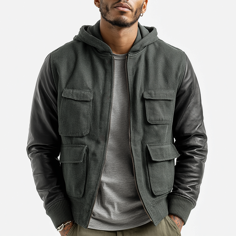 Men's Winter Retro PU Stitching Hooded Faux Leather Jacket MTA2081J6P