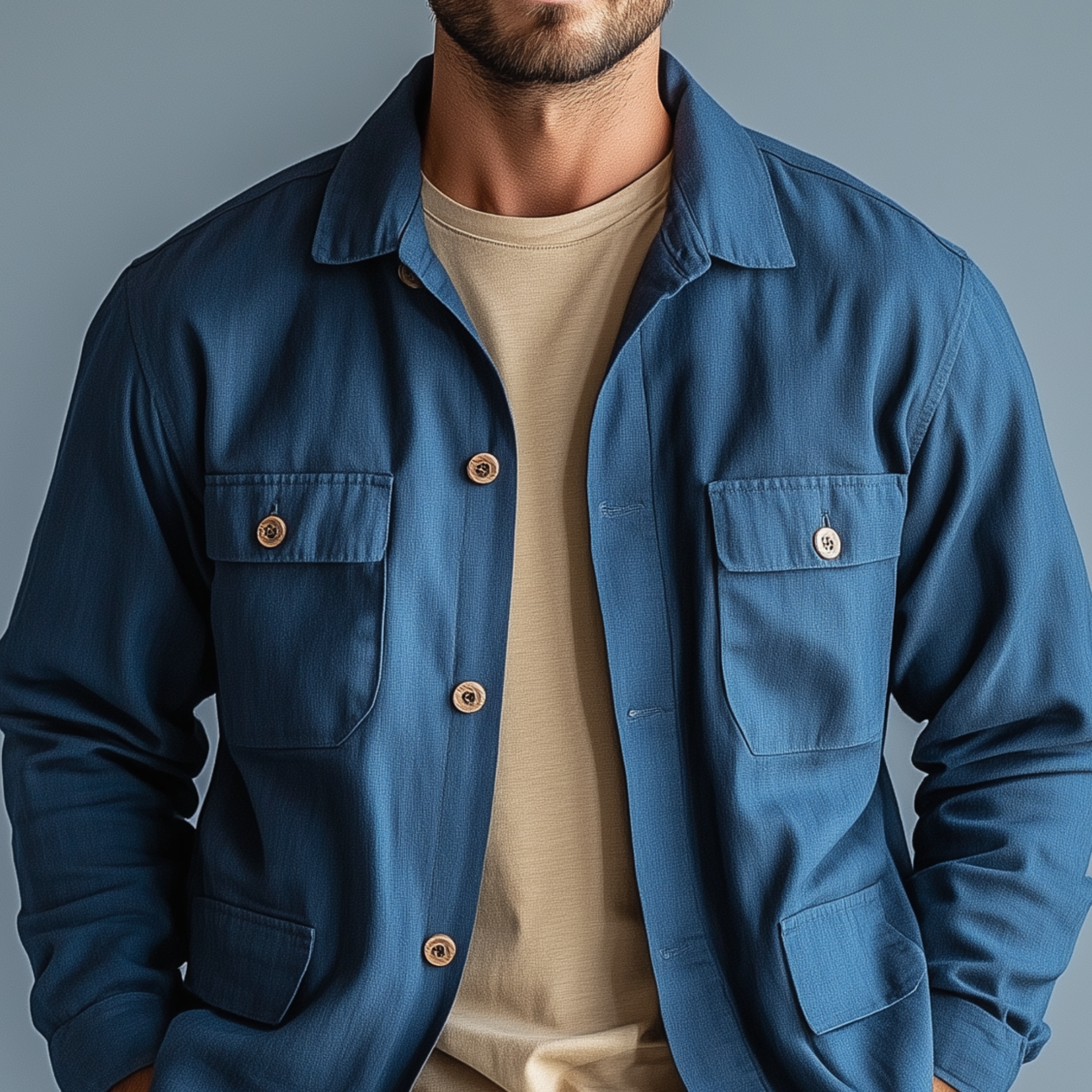 Men's Classic Casual Cotton And Linen Blend Lapel Multi-pocket Long-sleeved Shirt-style Thin Jacket MTA2461G4K