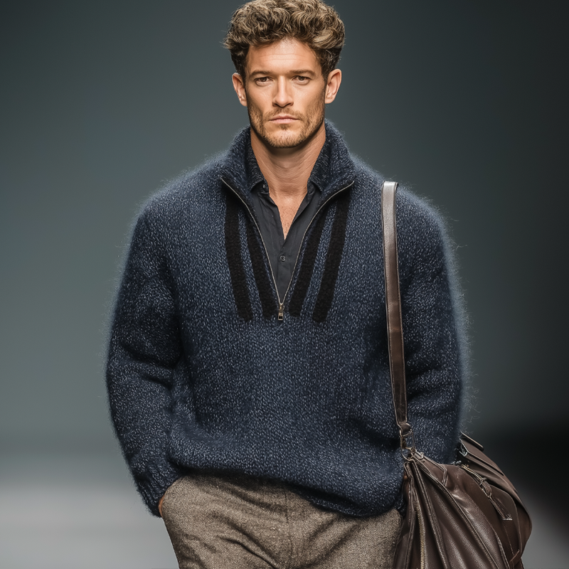 Men's Classic Navy Zip-Neck Knit Sweater MTA2559J2U