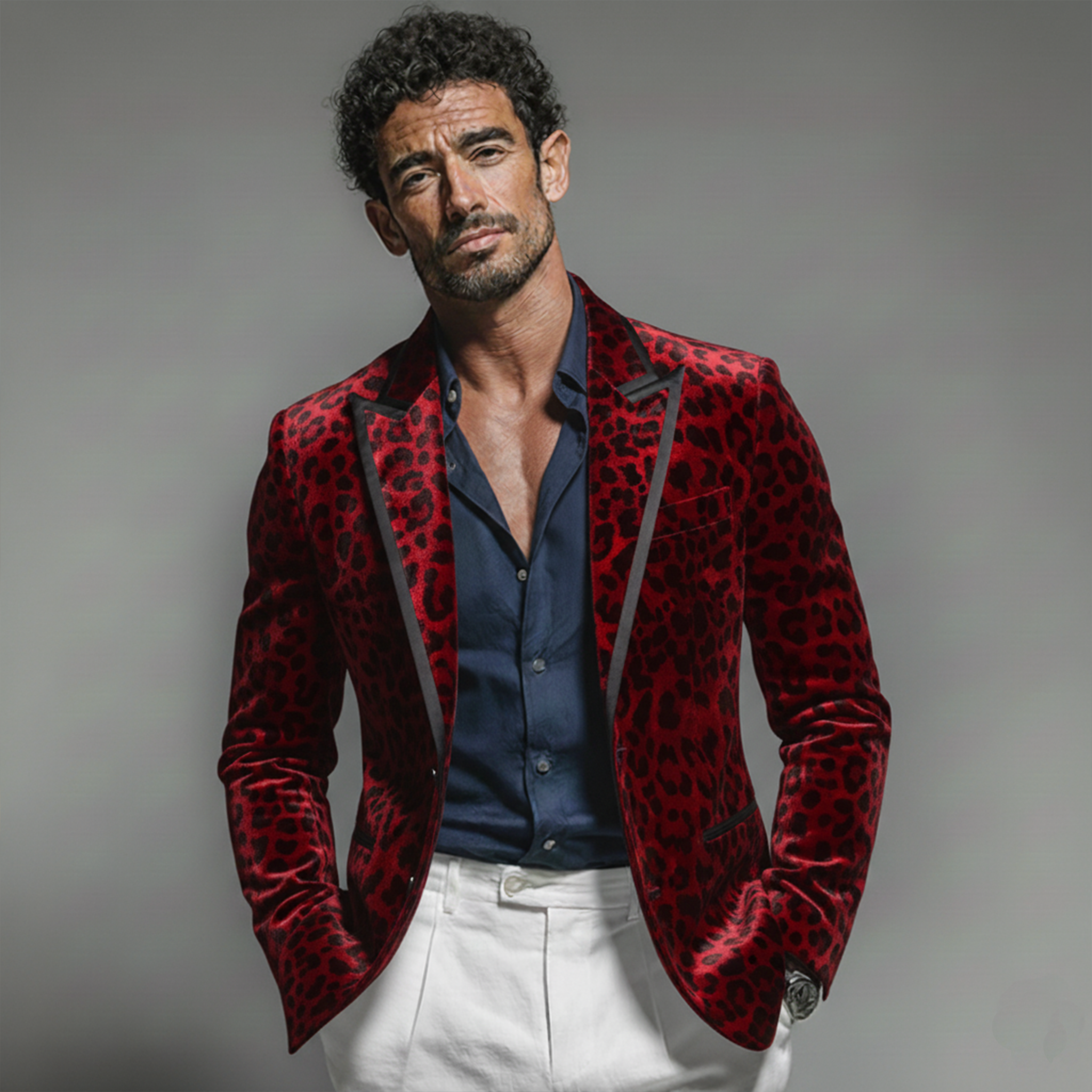 Men‘s Classic Retro Leopard Print Velvet Single-breasted Blazer MTA0408L3K