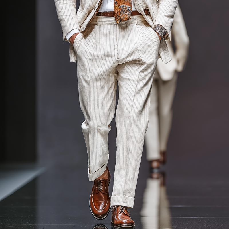 Men's Classic Cotton Blend Business Vertical Stripe Suit Pants MTA3033J1U