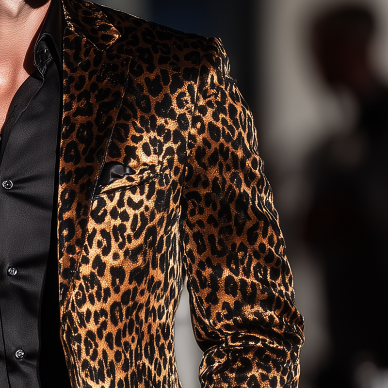 Men's Winter Retro Leopard Print Velvet Shiny Suit MTA0490I5P