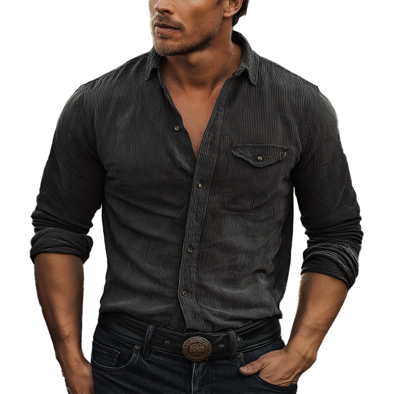 Men's Retro Glossy Corduroy Button-Up Shirt MTA1979K7P