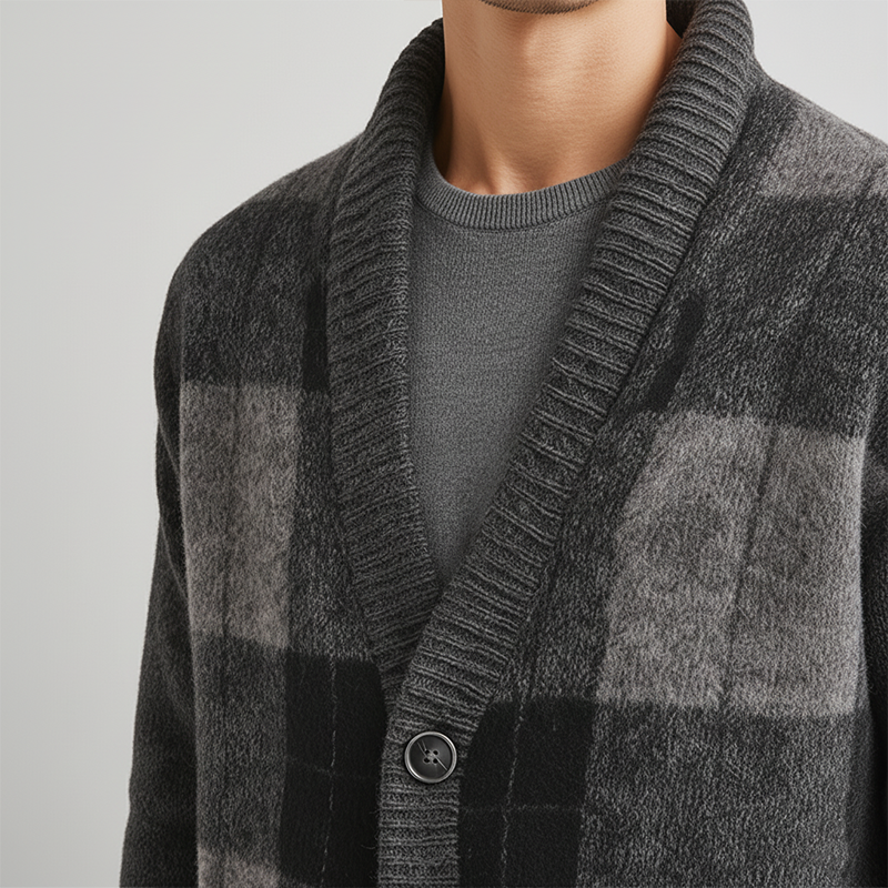 Men's Winter Fashion Cotton Knitted Plaid Cardigan MTA1606J0P