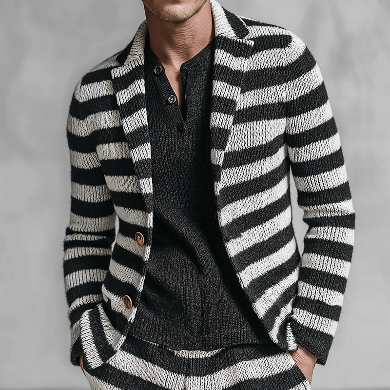 Men's Retro Casual Striped Knit Button-Up Cardigan MTA0493L4TO