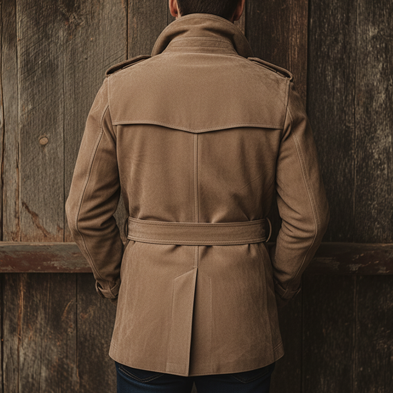 Men's Winter Vintage Double-Breasted Faux Suede Jacket (Includes Belt) MTA1488J0P