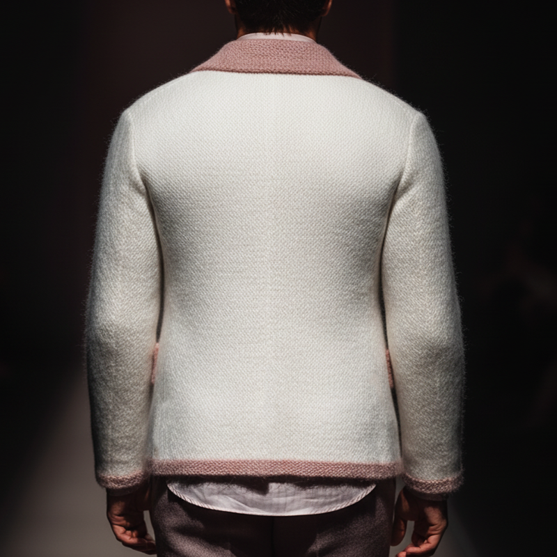 Men's Fashionable Pink And White Two-button Knitted Cardigan MTA2351J4U