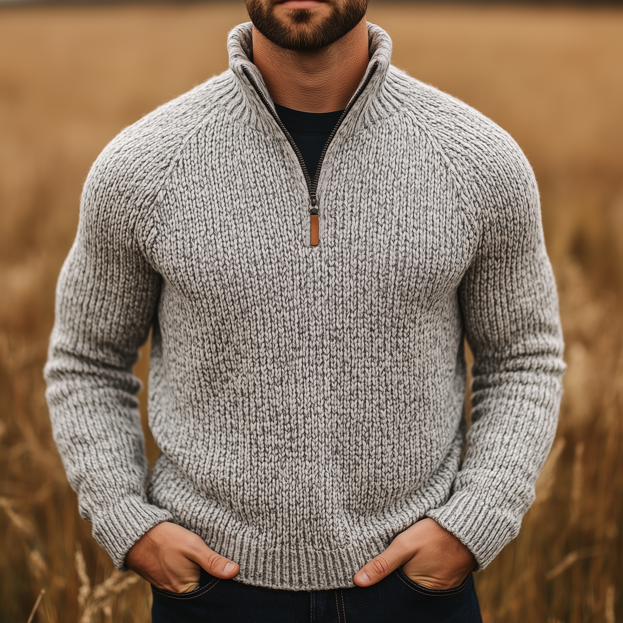 Men's Simple Retro Cotton Yarn Knit Half-Zip Slim Fit Sweater MTA1160K4P