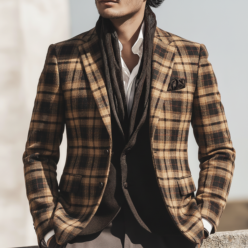 Men's Classic Business Plaid Two-button Double-vented Slim-fit Blazer MTA2857K2U