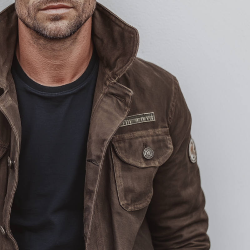 Men's Vintage Casual Cotton Washed Distressed Multi-Pocket Button Jacket MTA1076I4TO