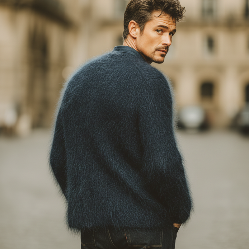 Men's Vintage Faux Mink V-Neck Button-Down Knit Cardigan MTA1756J5U
