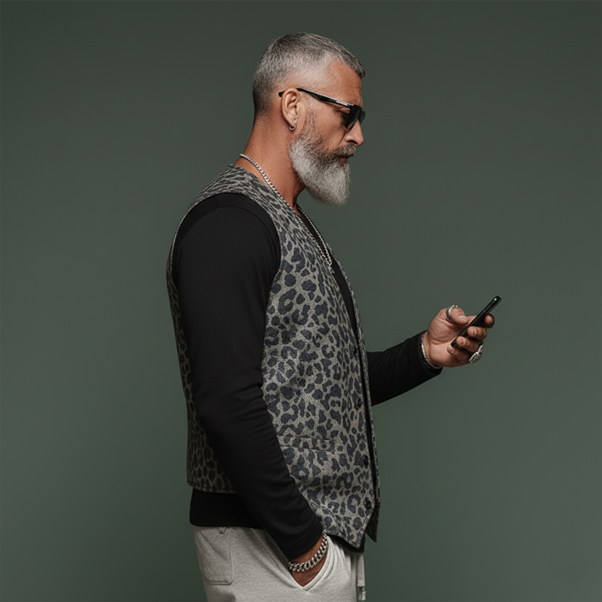 Men's Classic Casual Denim Jacquard Leopard Print Vest MTA1210L5K