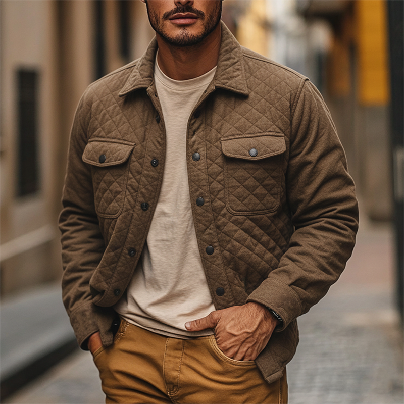Men's Casual Solid Color Quilted Lapel Jacket MTA3084I1X