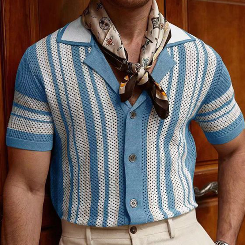 Men's Summer Colorblock Mesh Knit Short Sleeve Shirt MTA1669F7U