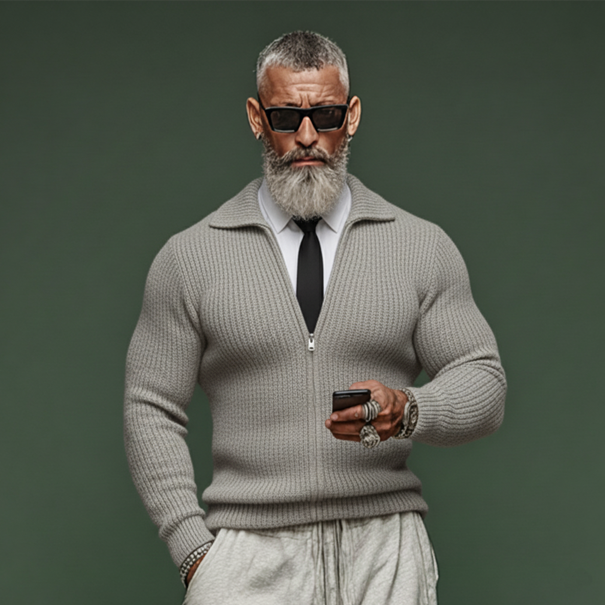 Men's Classic Casual Rugged Style Lapel Zip-up Slim-fit Knit Cardigan MTA0529K7K