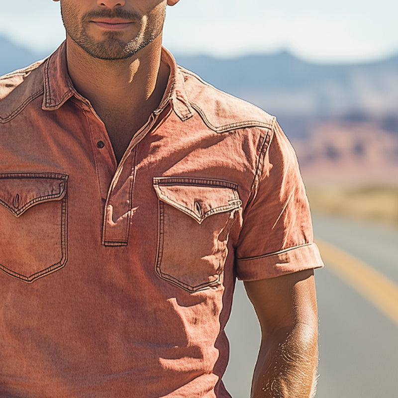 Men'S Western Cowboy Style Pullover Denim Shirt MTA0908E0X