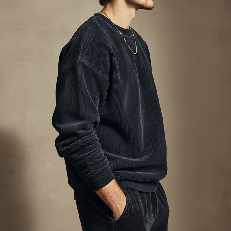 Men's Urban Solid Color Corduroy Crew Neck Sweatshirt MTA0955L2U