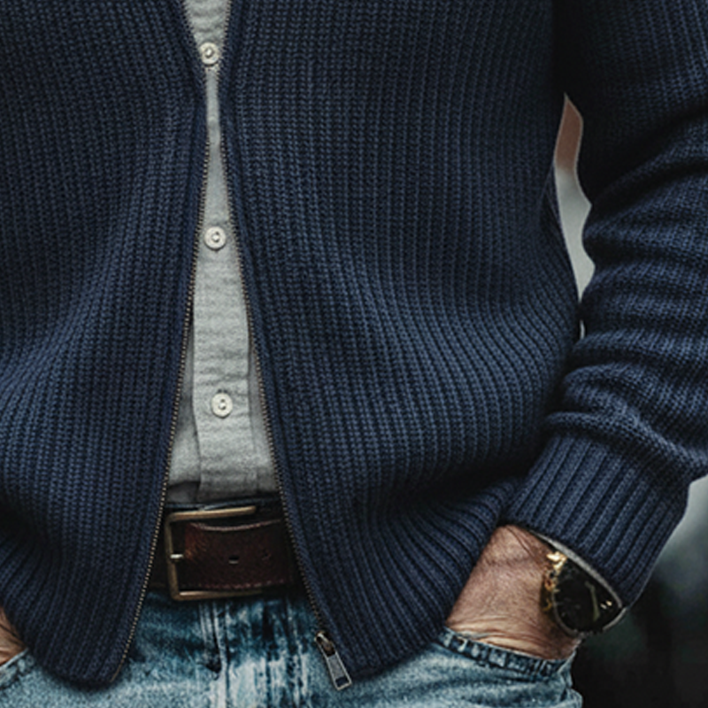 Men's Solid Color Stand Collar Zip-up Knit Cardigan MTA1968K0X