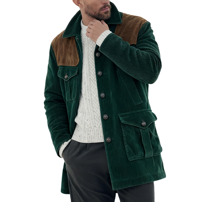 Men's Retro Corduroy And Faux Suede Mid-Length Coat MTA1149K8X